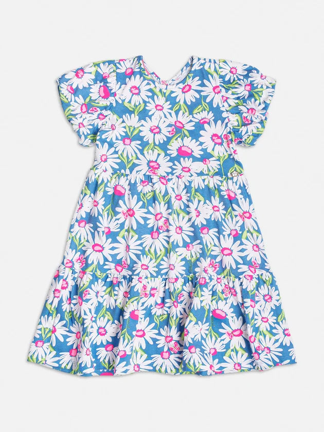 Vestido Azul com Estampa Floral - Momi