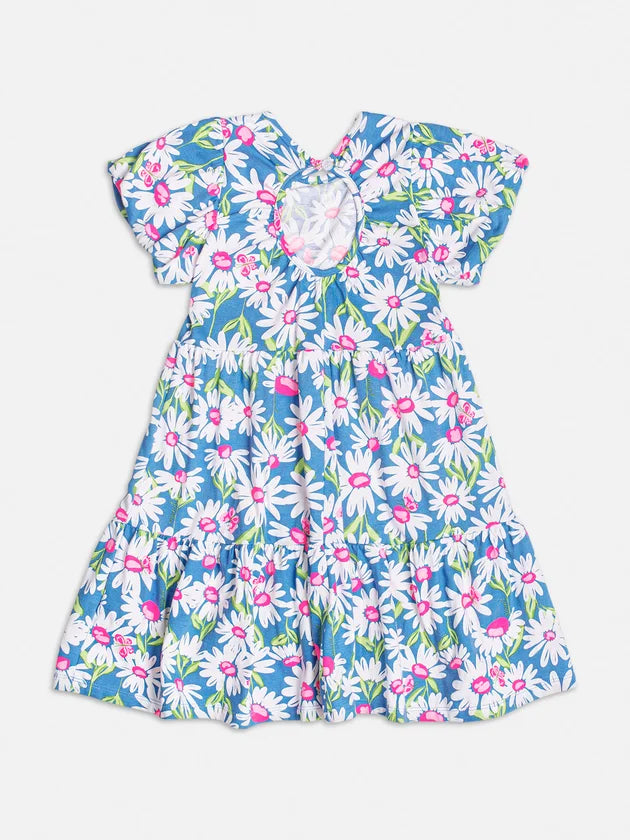 Vestido Azul com Estampa Floral - Momi