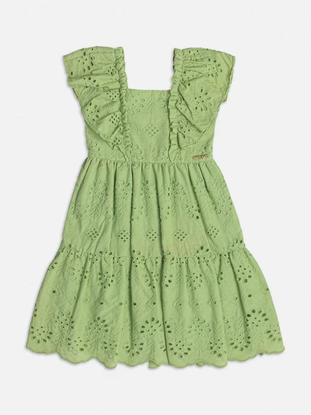 Vestido Verde de Laise com Bordados - Momi