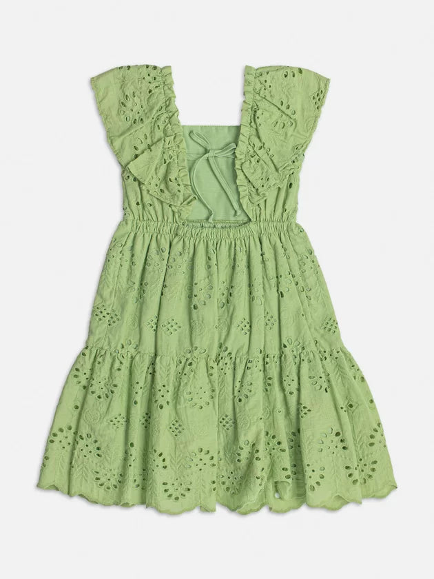 Vestido Verde de Laise com Bordados - Momi