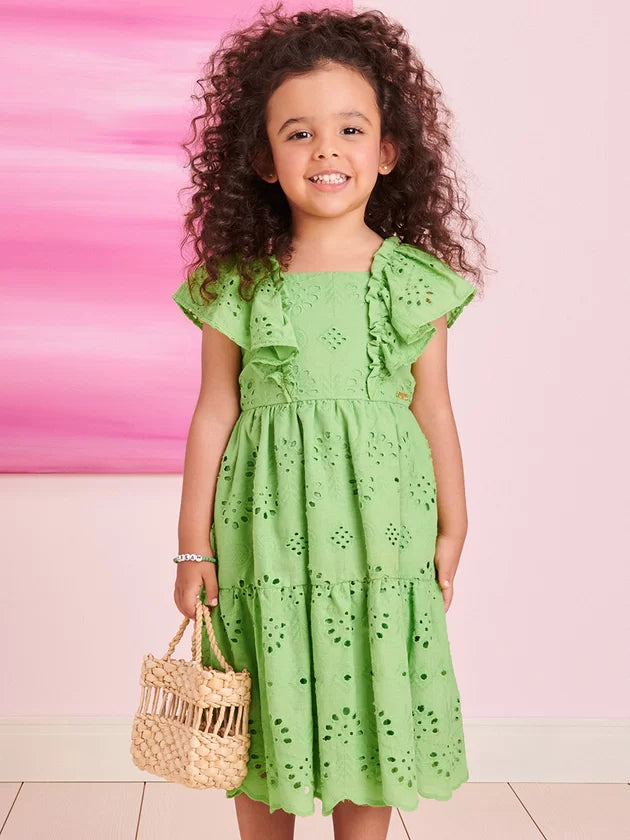 Vestido Verde de Laise com Bordados - Momi