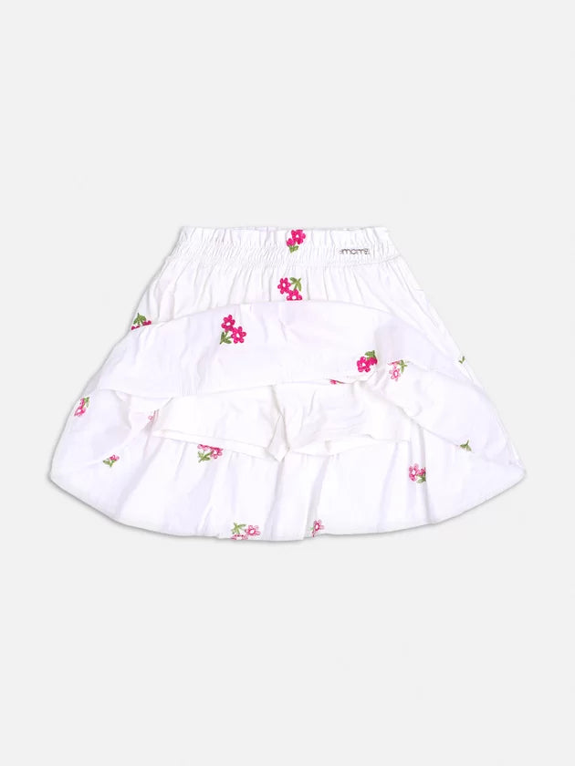 Conjunto Branco com Bordado de Flores Pink - Momi