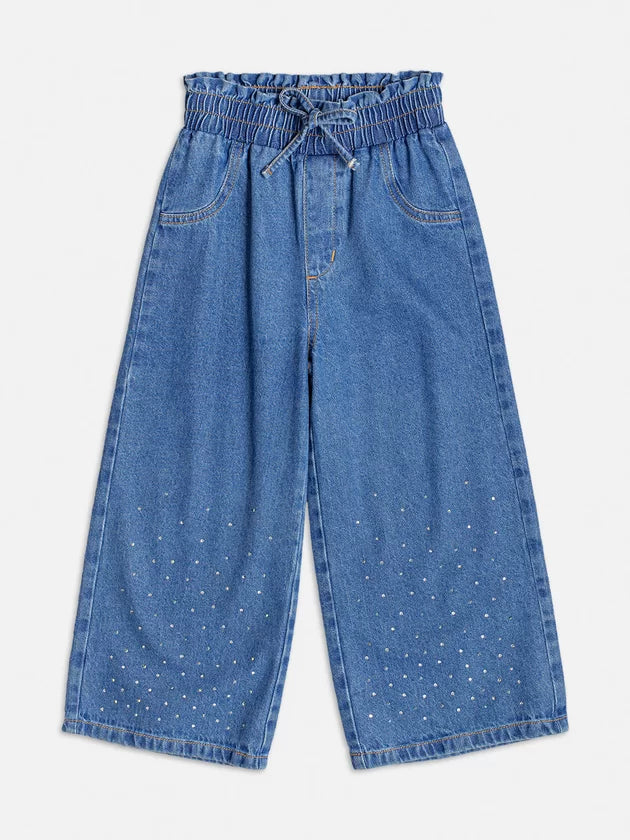 Calça Jeans Pantalona com Strass - Momi