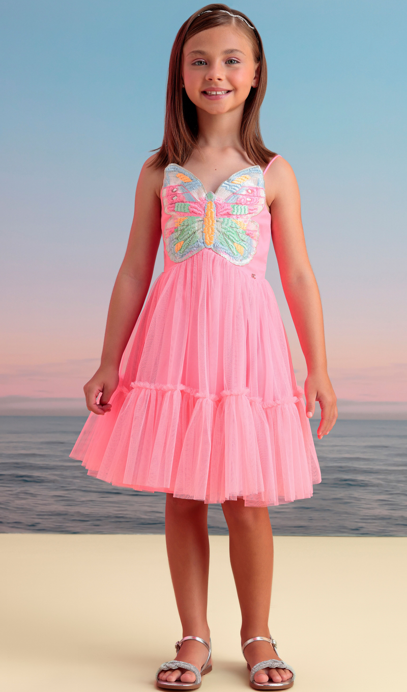 Vestido Borboleta Rosa Neon - Petit Cherie