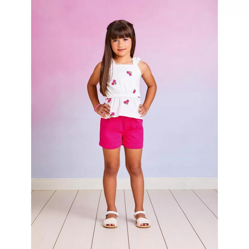 Conjunto Blusa Branca Short Pink - Momi