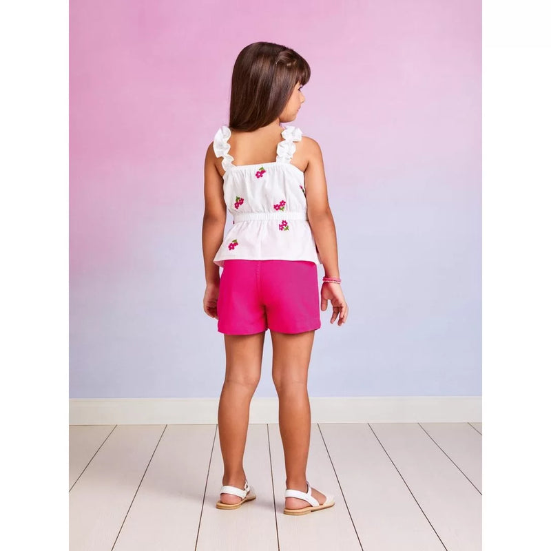 Conjunto Blusa Branca Short Pink - Momi