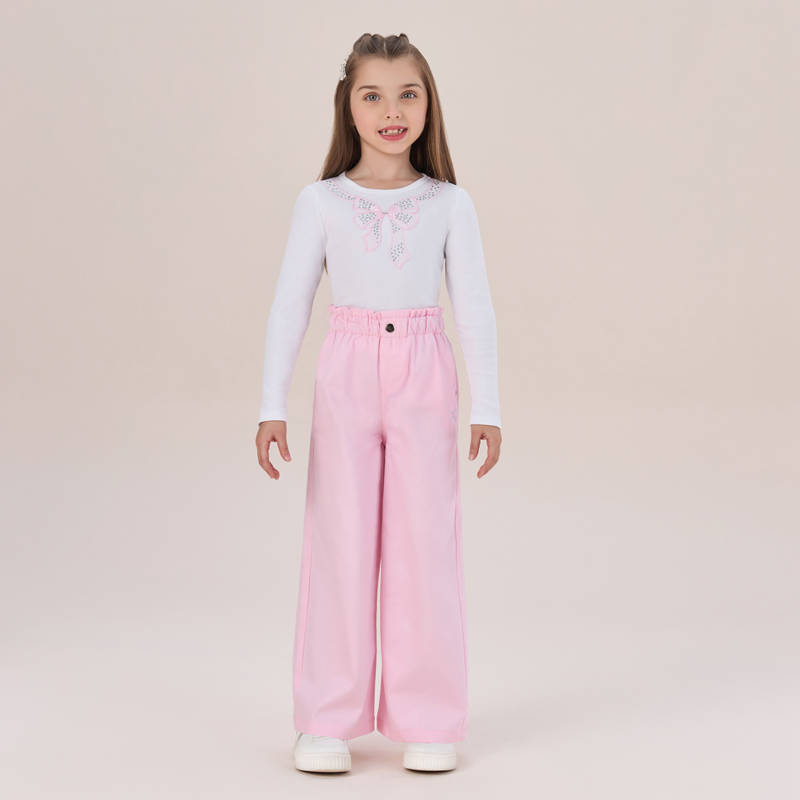 Conjunto Off Calça Pantalona Rosa - Petit Cherie