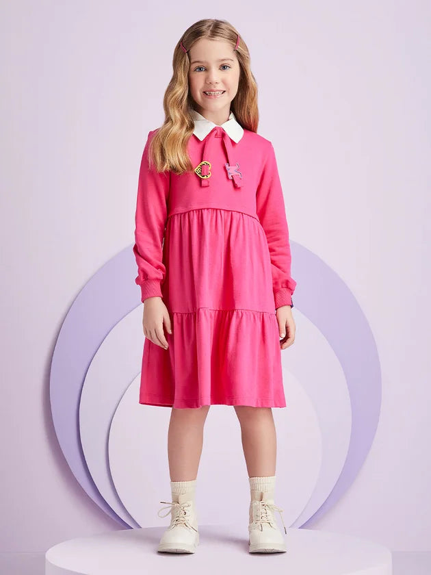 Vestido Pink com Patch Decorativo - Momi