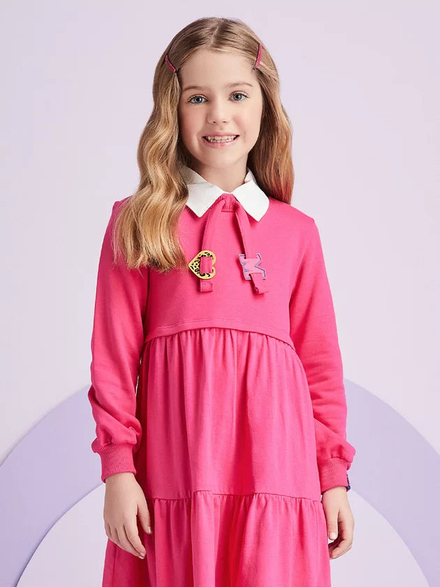 Vestido Pink com Patch Decorativo - Momi