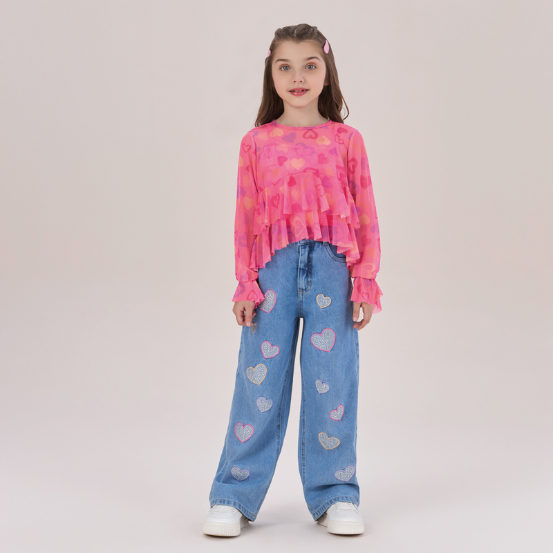 Conjunto Rosa e Calça Jeans - Petit Cherie