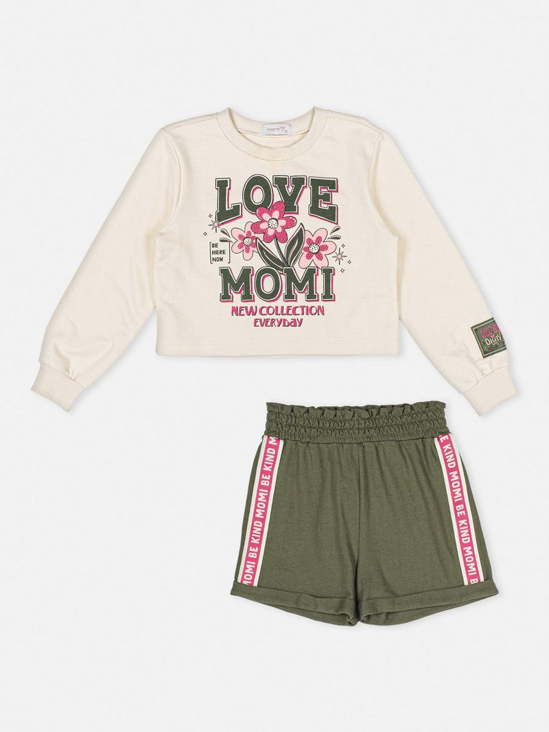 Conjunto Blusa Creme e Short Verde - Momi