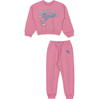 Conjunto Casaco e Calça Moletom Rosa  Momi