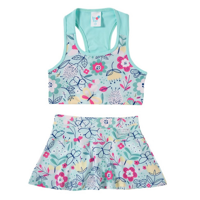 kit praia top e short saia kids floral proteção uv 50+ - tip top 6