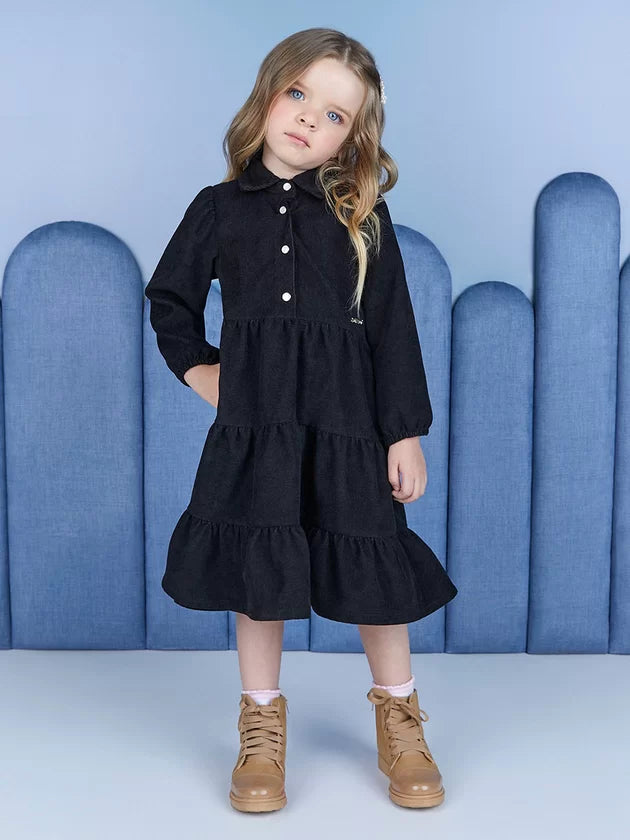 Vestido Infantil Midi Manga Longa Momi