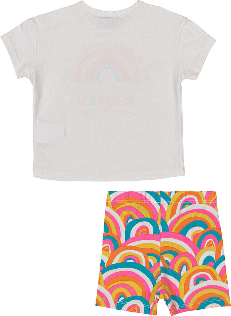 Conjunto Blusa Off White e Bermuda Colorida Infantil Momi