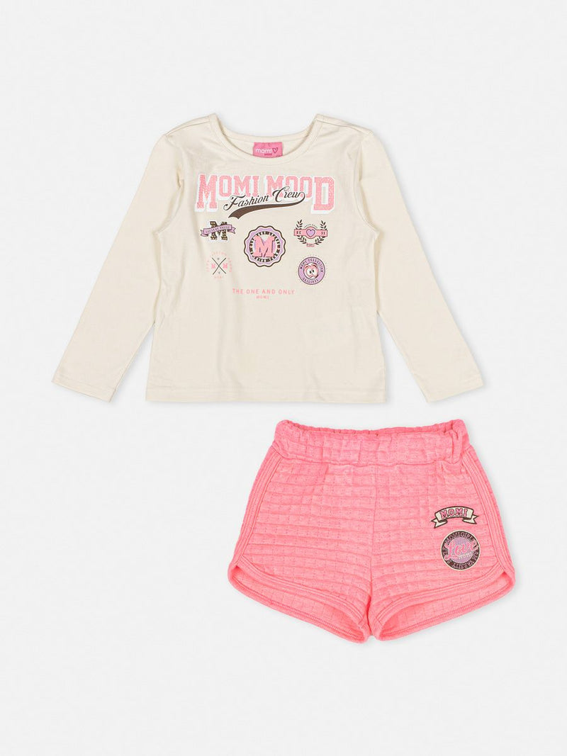 Conjunto Blusa Creme e Short Neon - Momi