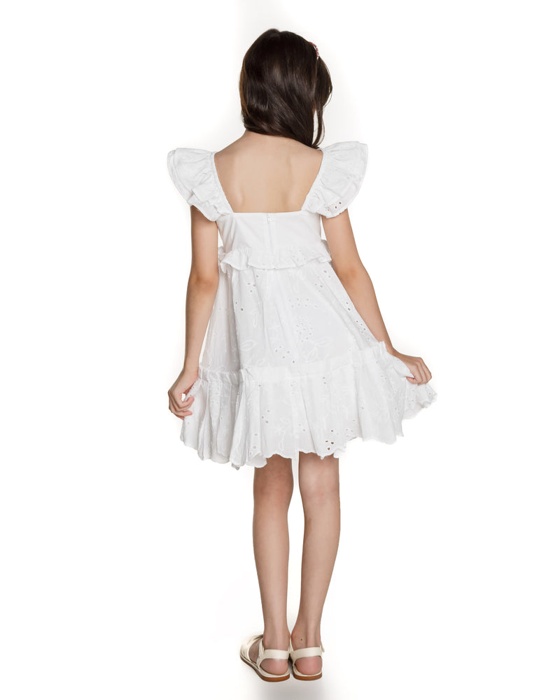 Vestido Barrado em Laise Branco - Luluzinha