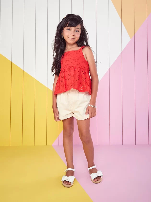 Conjunto Bata Vermelha e Short Bege - Momi