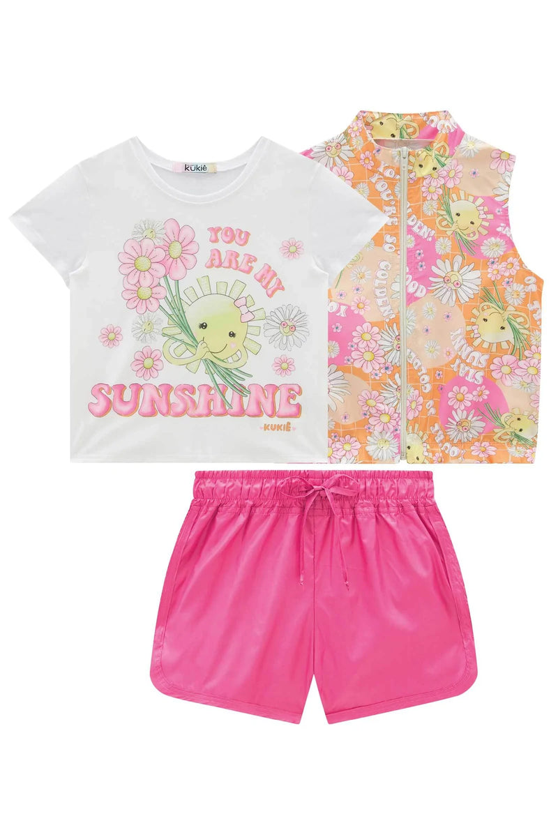 Trio, Blusa Colete e Short Pink - Kukiê