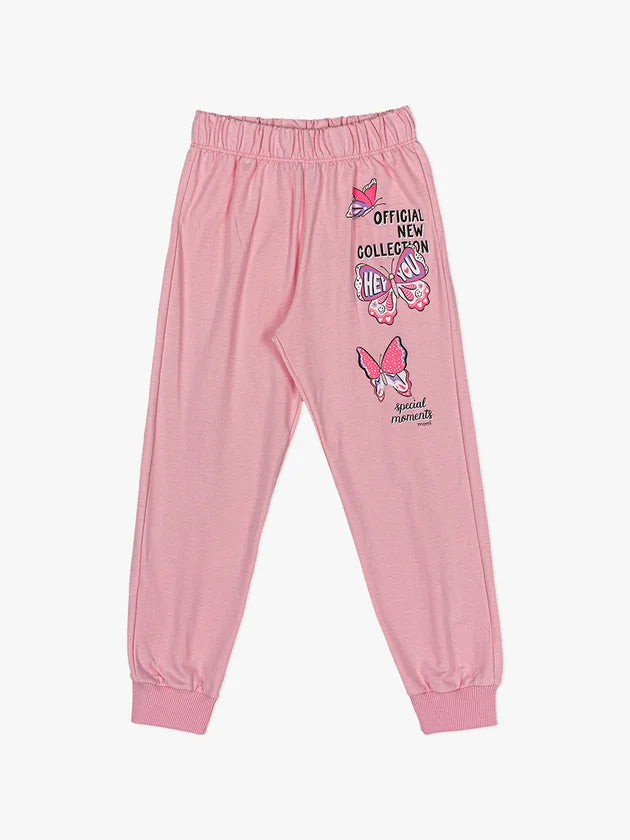 Conjunto Manga Longa Rosa Estampado em Lettering Momi