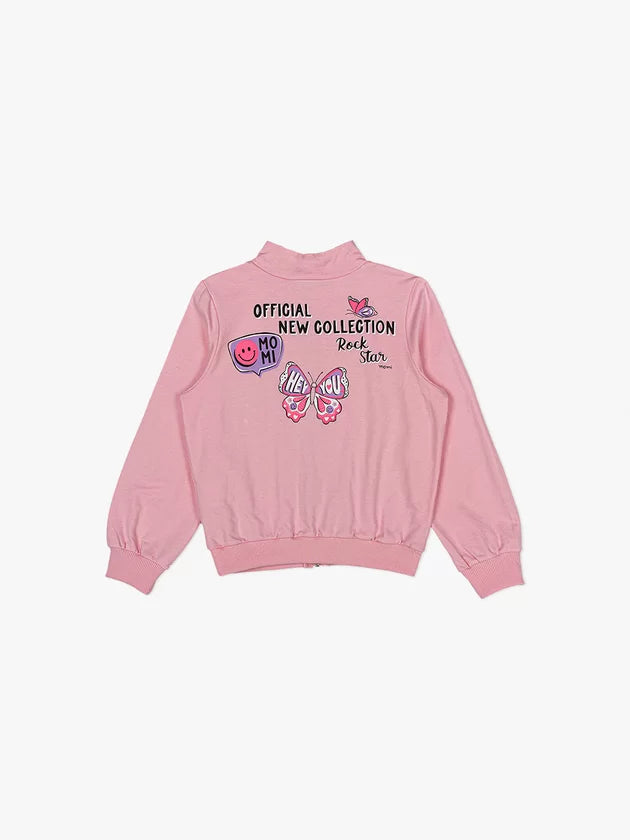 Conjunto Manga Longa Rosa Estampado em Lettering Momi