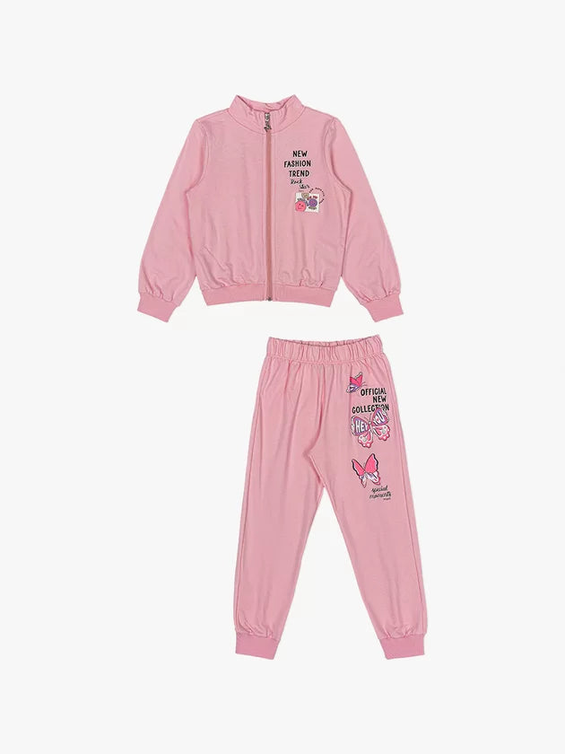 Conjunto Manga Longa Rosa Estampado em Lettering Momi