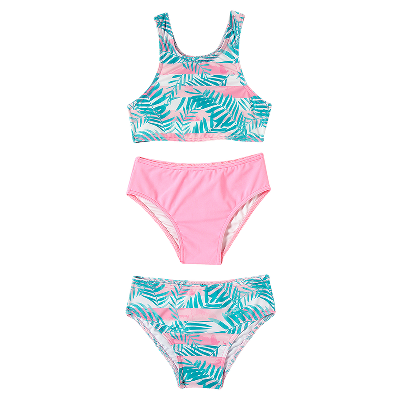 trio 1 top e 2 calcinhas praia kids aloha elastano proteção uv 50+